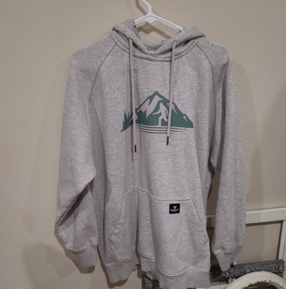 Wilfull Wear Men Oversized SZ Med Grey green hoodie w/mountains and Bigfoot PNW - Picture 1 of 9